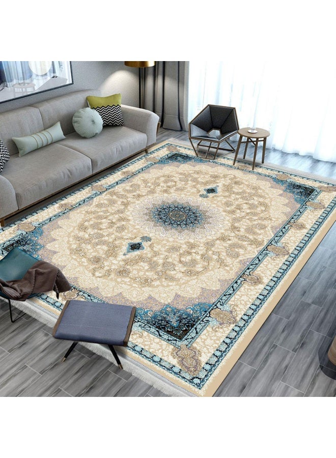 SMART HOME Large padded floor mat with a soft velvet surface and non-slip backing - Living room rug - Majlis rug - Lounge rug - Luxurious decorative rug - Elegant rug with modern patterns for living rooms and majlis - Size 350x250 cm - Suitable for everyday use and entertaining - Image 1